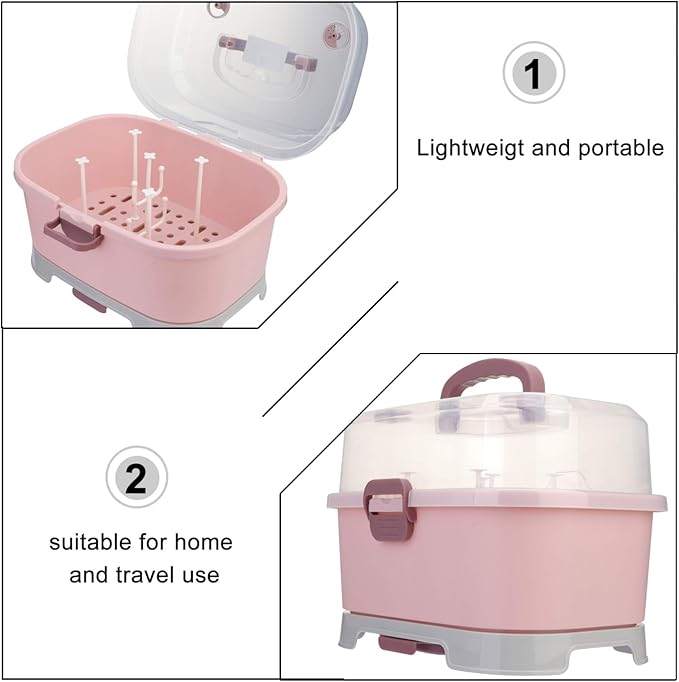 NUOBESTY Baby Bottle Storage Box with Cover Portable Milk Bottle Case and Drying Rack for Home and Travel 13.8 X 9.8 X 9.8 Inches Organizer for Baby Supplies