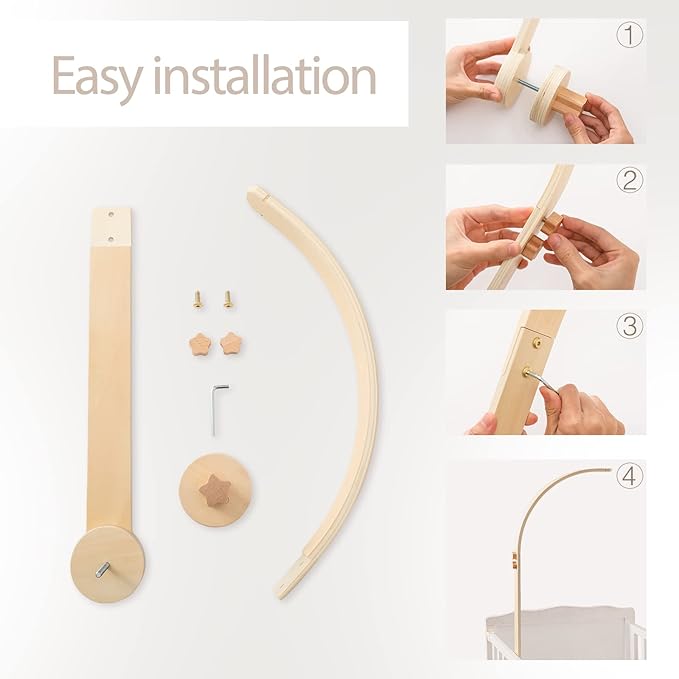 let's make Baby Crib Mobile Arm - Wooden Baby Mobile Crib Holder for Hanging Baby Crib Attachment for Nursery Decor (Curved Structural Arm)
