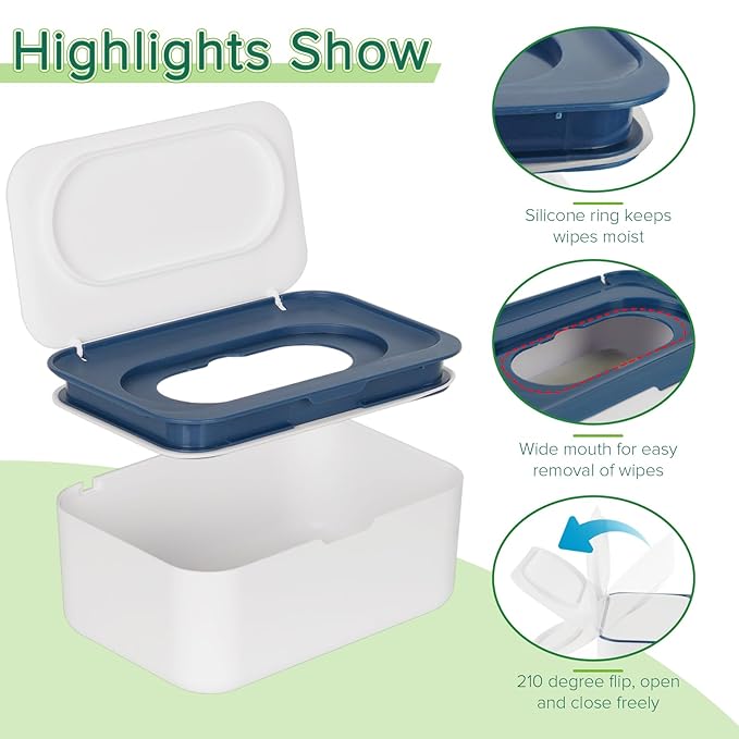 Flenpptly 2 Pack Baby Wipes Dispenser, Wipes Case Baby Wipe Holder Keeps Wipes Fresh, Non-Slip, Easy Open & Close (2 Pack Blue)
