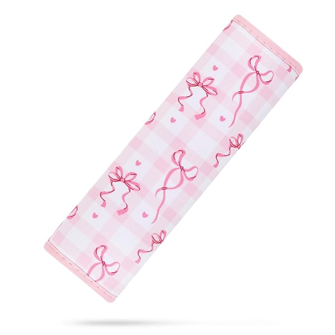 YR Seat Belt Cover for Kids, Soft Comfort Seat Belt Cushion for Children, Cute Cartoon Pattern Car Seat Belt Pads Cover for Girls and Boys, 1 Pack (Pink Bows)