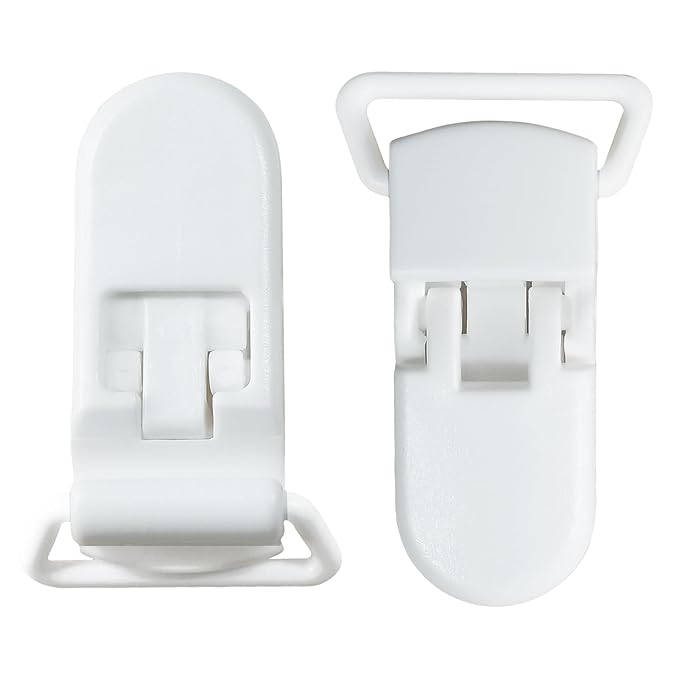 Langmeil 50piece 20mmRibbon Pacifier Plastic Suspender Clips for DIY Teething Toys Baby Blankets Dummy Bib Leash Binky Paci, White