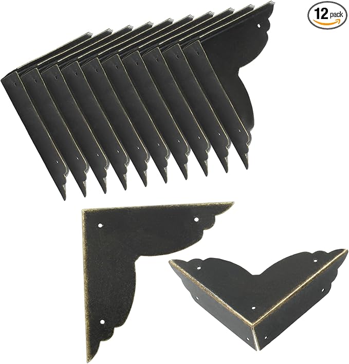 12Pcs Black Metal Corner Protector,2.76''x2.76'' Box Corner Protectors,Decorative Metal Corner Guards,Antique Edge Cover with Mounting Screws