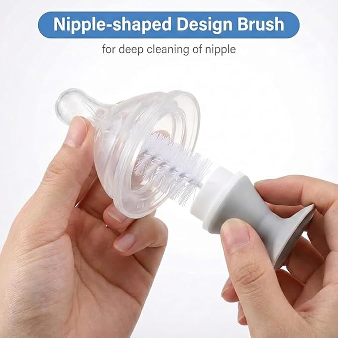 Ariseno 4-in-1 Baby Bottle Brush Set - Including Brushes for Bottles, Straws, Caps, & Nipples - BPA-Free (Grey)