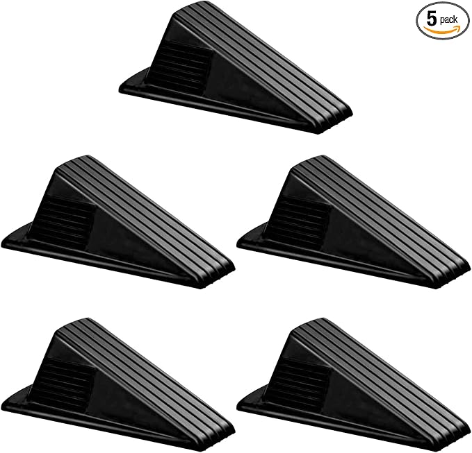 5 Pcs Jumbo Door Stoppers for Floor Rubber Door Stop Wedge Floor Sturdy Stackable Door Stop Large Door Wedge for Hotel Carpet Door Hardwood Concrete and Tile (Black)