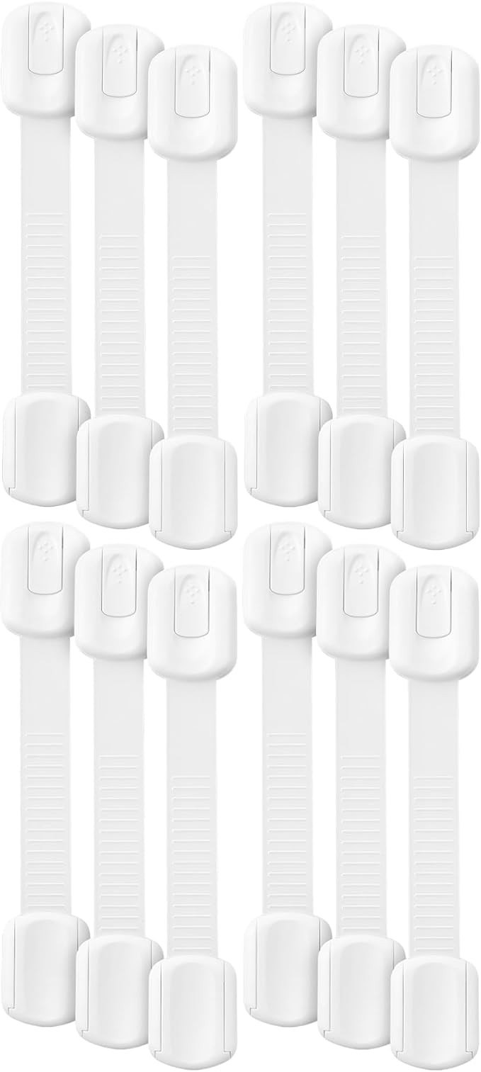 Bates- Child Safety Strap Locks, 12 Pack, White Baby Cabinet Locks, Toilet Locks Baby Proof, Child Proof Drawer Locks, Cabinet Baby Locks for Cabinets, Child Proof Cabinet Locks, Drawer Child Locks