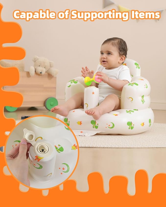 AGITVPS Inflatable Baby Seat for Babies 3-36 Months, Built in Air Pump Baby Chair Sit Me up Floor Seat for Baby, Bumbo Seat for Learning to Sit, Feeding, Camping (Pillar-Dinosaur)