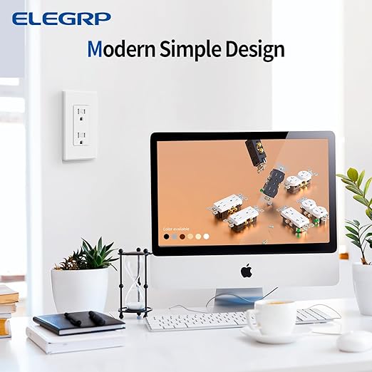 ELEGRP Matte White Decorator Wall Receptacle Outlets, Tamper Resistant 15 Amp Standard Electrical Wall Outlet, Residential Grade, Self-grounding, 125V, Mid Size Wall Plate Included, UL Listed, 20 Pack