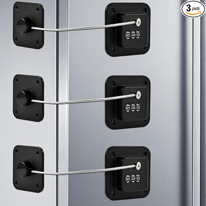 Locilot 3 Pack Fridge Lock for Kids, Traceless Refrigerator Lock for Adults, Child Proof Cabinet Locks Baby Proofing, Drawer Freezer Locks for Fridge Refrigerator (Black)