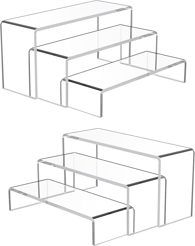 Goabroa Acrylic Display Risers, 2 Sets 6 Pcs Rectangular Risers Display Stands, 4mm Thick Display Stands for Vendor Events, Acrylic Shelves for Lego Display, Cupcake, Perfume