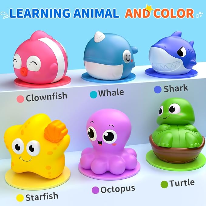 6 Packs Light Up Bath Toys for Kids Ages 1-3, Sea Animals Bathtub Toys for Baby 12-18 Months Toddlers 2-4, Water Activated Pool Toys for 1 2 Year Old Boy Girl Gifts