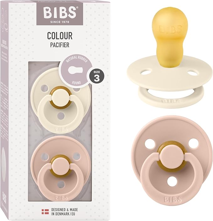 Bibs Colour Pacifier 2-Pack | BPA Free Soother, Round Nipple. Natural Rubber Latex,