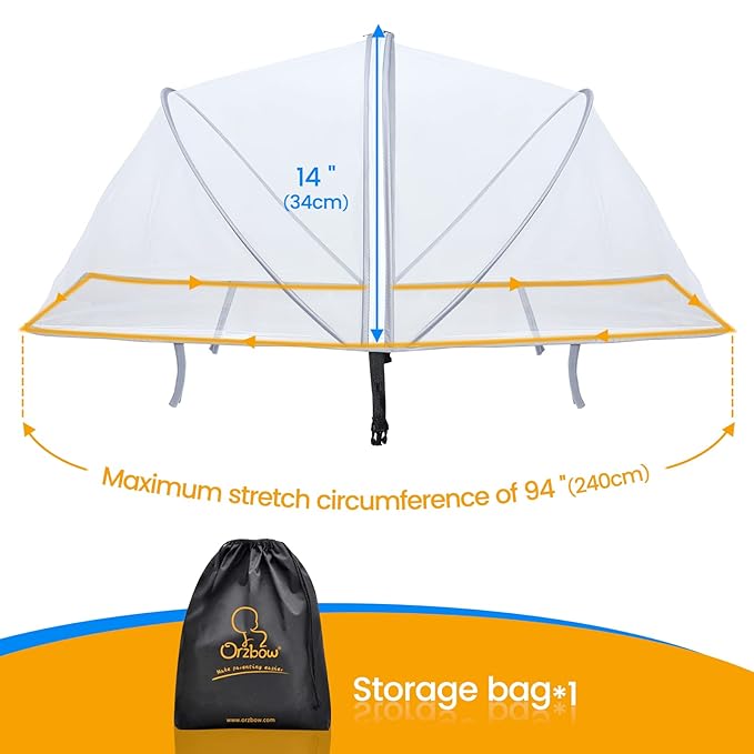 Orzbow Mosquito Net for Stroller | Universal Baby Bug Net for Strollers, Car Seats, Bassinets, Cradles, Mini Cribs, Breathable & Foldable Mosquito Cover with Travel Bag, Baby Summer Essentials, White