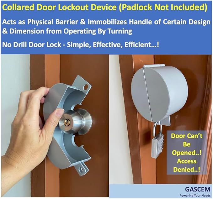Door Knob Lockout Device (Matt Silver, Padlock Not Included). Door Handle Lock - Prevents Doorknobs from Turning and Access to Keyhole. Childproof Door Knob Cover.