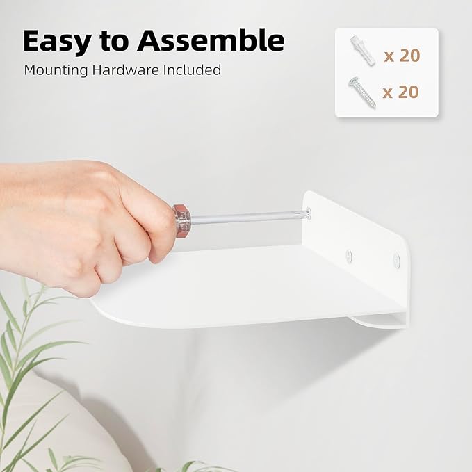 STORAGE MANIAC Floating Book Shelves for Wall Mounted Invisible Floating Bookshelves Heavy-Duty Steel Hidden Bookshelf Hanging Bookshelves for Bedroom Living Room Office, White 4-Pack