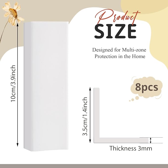Pangda Baseboard Corners Blocks Self Adhesive Rubber Safety Corner Protectors Proofing Edge Guard Corner Cushion for Wall Furniture Edge(White,8 Pcs)