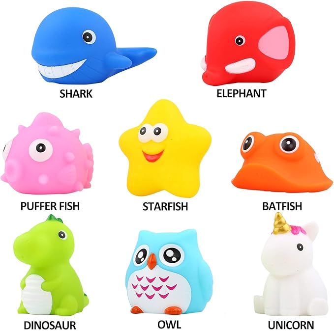 Bath Toys, 8 Pcs Light Up Floating Rubber Animal Toys Set, Flashing Color Changing Light in Water, Baby Infants Kids Toddler Child Preschool Bathtub Bathroom Shower Games Swimming Pool Party
