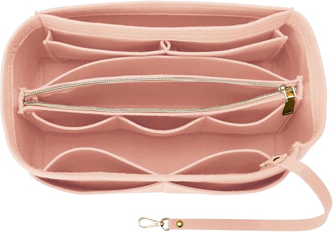 OPPOSHE Purse Organizer Insert for Handbags, Softened Felt Bag Insert Organizer for Tote, Compatible with LV, Coach, MK, Kate Spade, Goyard, Longchamp (Light Pink, Small)