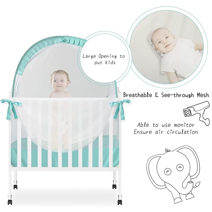 L RUNNZER Baby Pack and Play Tent, Canopy to Keep Baby from Climbing Out, Mini Crib Tent Against Falls, R07s-blue