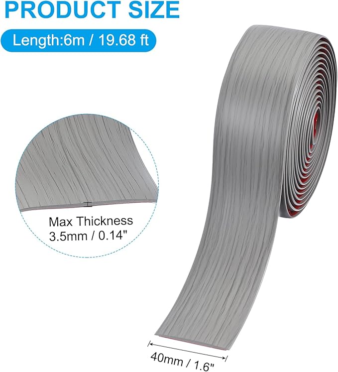 PATIKIL Self Adhesive Floor Transition Strip 20 ft x 1.6" Vinyl Flat Divider Flooring for Joining Floor Gaps Carpet Transition Floor Tiles, New Gray Wood Grain