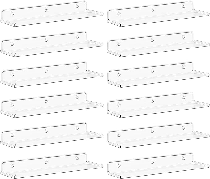 Lifewit Floating Shelves for Bathroom, 14" Clear Wall Organizer for Makeup, Perfume, Figures, Photo, Decor Shelf for Nursery, Living Room, Bedroom, Kitchen, Over Toilet Storage Rack, Clear, 12 Pack