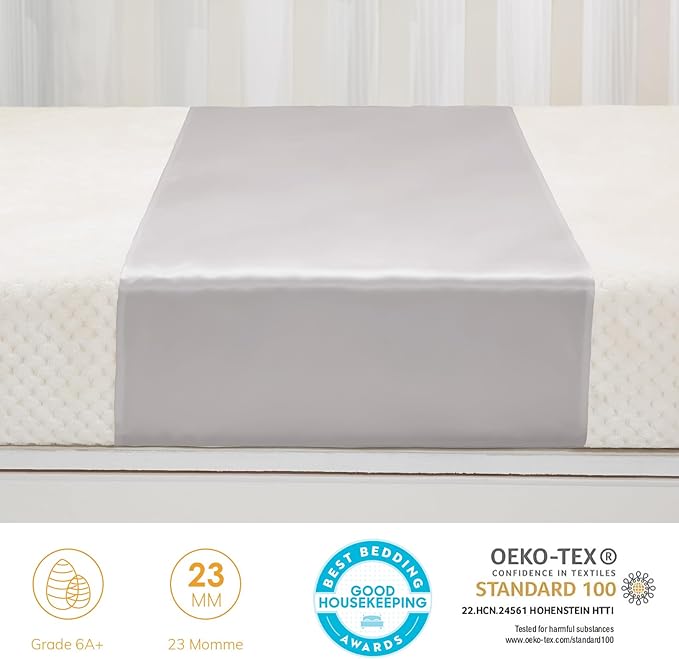 PROMEED 100% Mulberry Silk Crib Sleeve for Baby Hair Loss Prevention, Premium 23 Momme Natural Silk Bassinet Slip for Bassinets/Cradles/Cots/Cribs (Light Grey)
