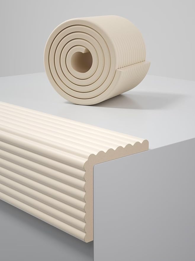 7.9''W Extra-Wide Edge Protector, 6.56FT 0.47''Th Baby Proofing Corner Guards, Safety Furniture Bumper, Pre-Taped, Thick Soft Rubber Foam Padding for Fireplace Table Stair Cabinet (Beige)