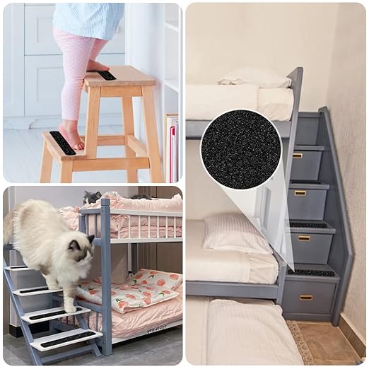 Anti Slip Tape, 16pcs Non Slip Pre-Cut Strips, Treads Safety Non Skid Adhesive Strips for Ladder, Step Stool and Stair (2" x 12", Black)