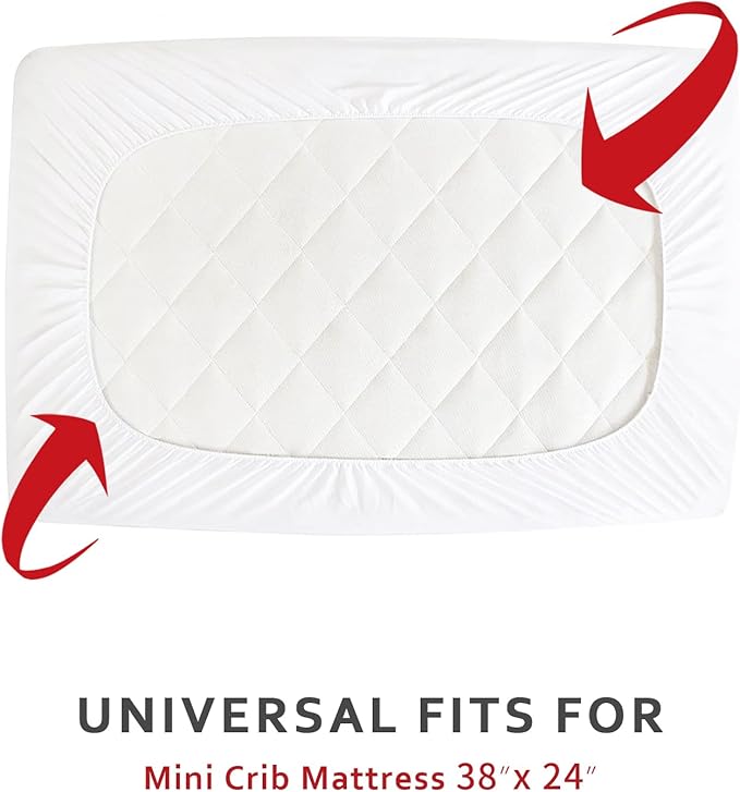 Waterproof Mini Crib Mattress Pad Sheets Fitted, Cotton Fabric Mini Crib Protector, Fits Dream On Me Folding Playard Mattress, Baby Playard Sheets Cover