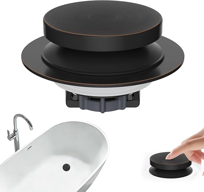 Hibbent 3 in 1 Metal Bathtub Drain Stopper, Universal Pop Up Tub Stopper, Bathtub Drain Hair Catcher, Removable Filter Basket, Drain Plug for 1.5''~2.4'' Drain, Brass Bullet Core, Oil-Rubbed Bronze