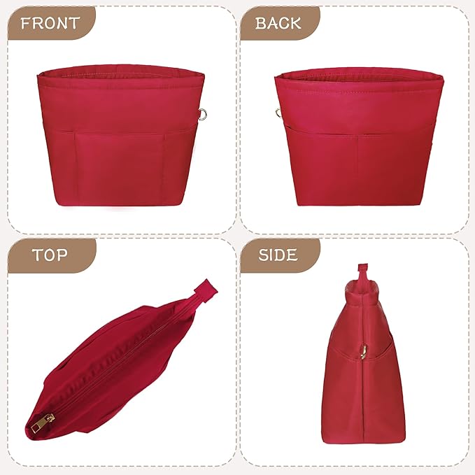 Vercord Purse Insert Organizers for Petite Tote Bag Organizer Insert Inside Handbag Shaper with Zipper Red