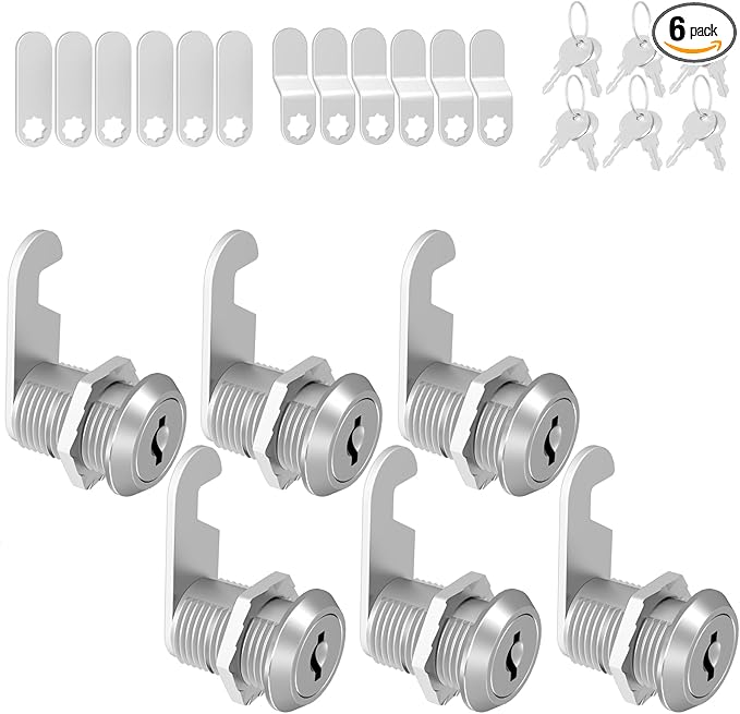 6 Pcs Cabinet Lock with Key Mailbox Locks with Keys, Cam Locks 1-1/8" Keyed Alike, Barrel Desk Drawer Lock for Drawers and Cabinets, Zinc Alloy