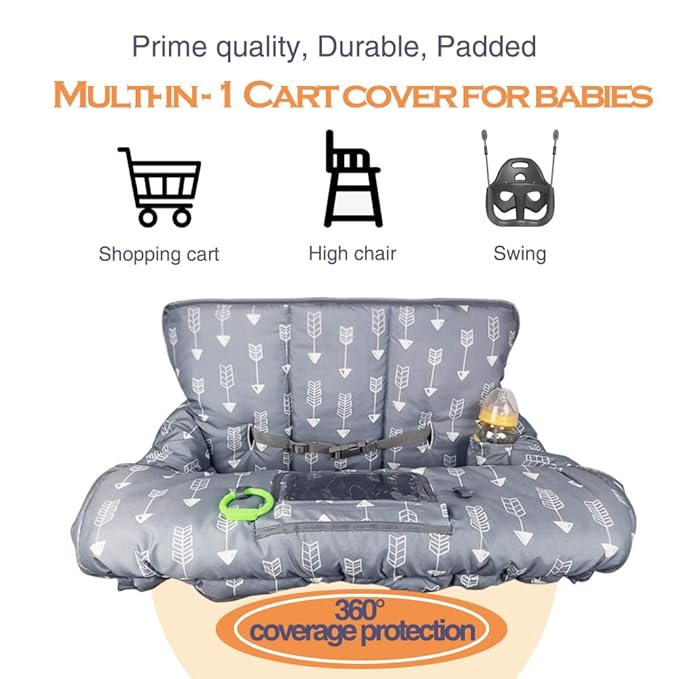 RHYDEER Shopping cart Cover for Baby high Chair Cover, roll in and go, Universal fit, Grey Arrow