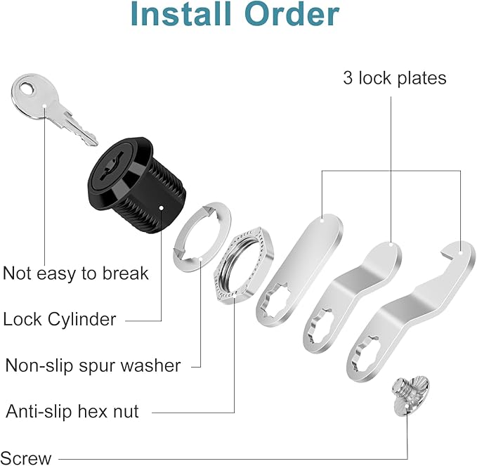 Cam Locks Cabinet Lock Keyed Alike, Black Finish 5/8'' (Length) Cylinder Secure Files Drawers RV Storage Locks Replacement Set, Zinc Alloy (Black 5/8 Inch 2Pcs)