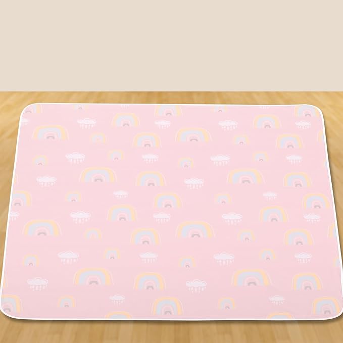 Splat Mat for Under High Chair/Arts/Crafts by CLCROBD, 51" Baby Anti-Slip Food Splash and Spill Mat for Eating Mess, Waterproof Floor Protector and Table Cloth (Rainbow Pink)
