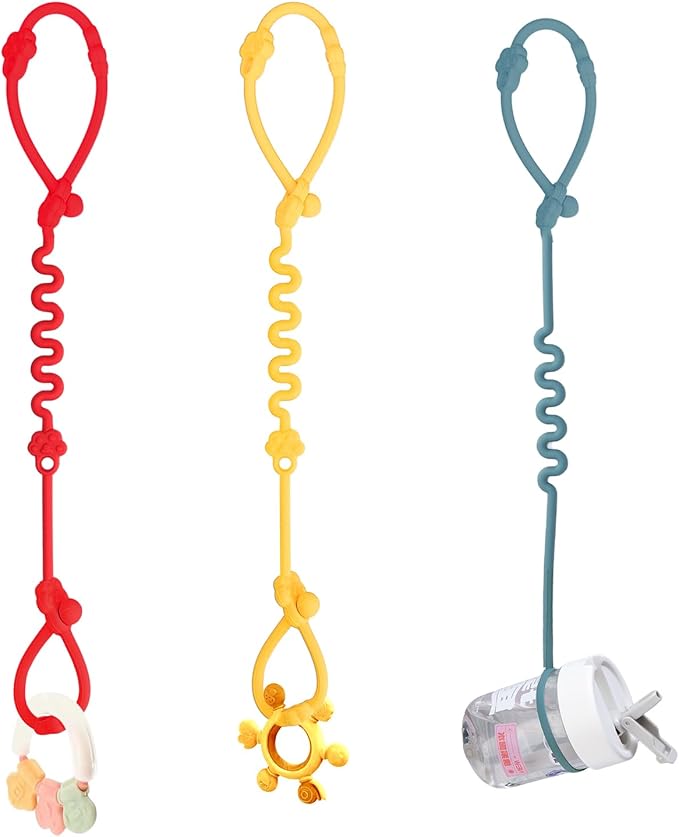 Toy Straps for Baby, Silicone Toy Straps for Stroller, Toy Safety Straps for Baby Toy, Sippy Cup Straps, Adjustable Toy Holder for Stroller, High Chair - BPA Free (Red Yellow Blue)