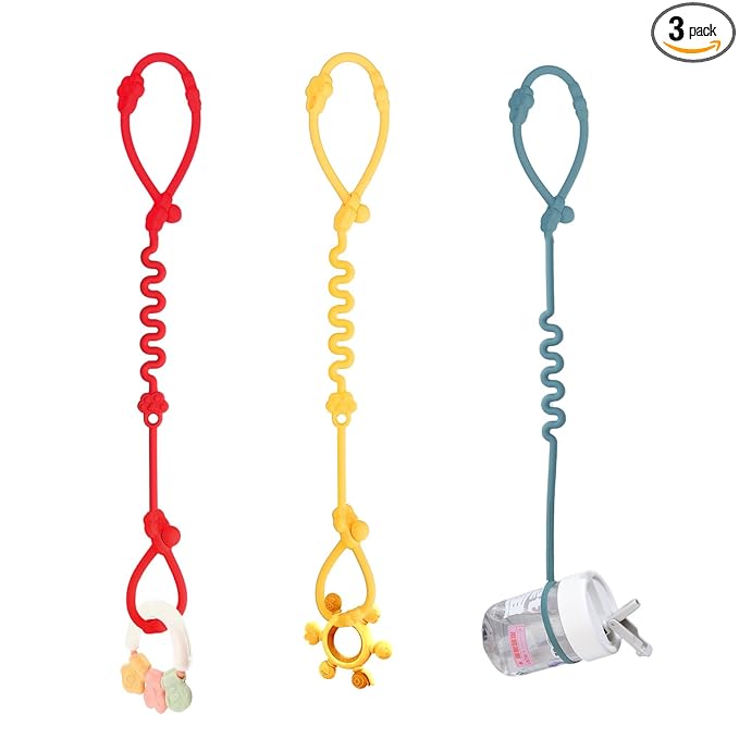 Silicone Toy Straps for Baby Stroller - 3 Pack Adjustable Toy Safety Straps for Baby Toys - Sippy Cup Straps for Strollers, High Chair, Cribs, Car Seat, Bags - BPA Free, Multi Colors