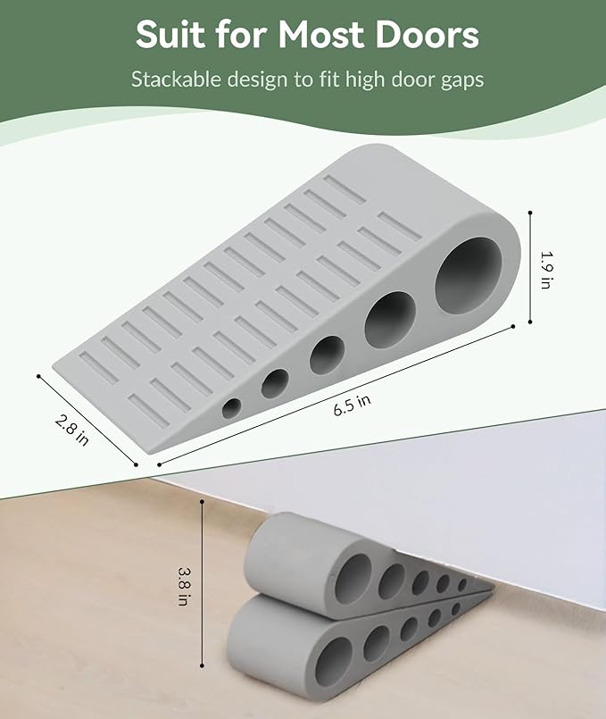 1.9 Inches Heavy Duty Door Stopper, 2 Pack Rubber Door Stop, Door Stoppers for Bottom of Door, Large Door Stopper Wedge for Home Office School (Grey)