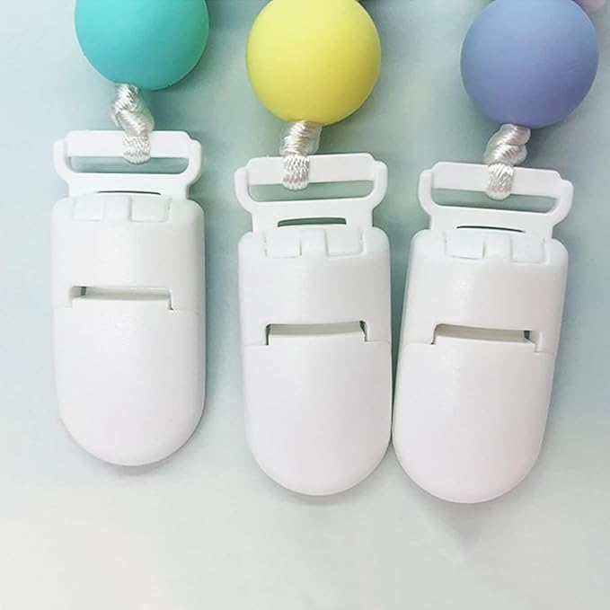 Langmeil 100pack 15mmRibbon Pacifier Plastic Suspender Clips for DIY Teething Toys Baby Blankets Dummy Bib Leash, White