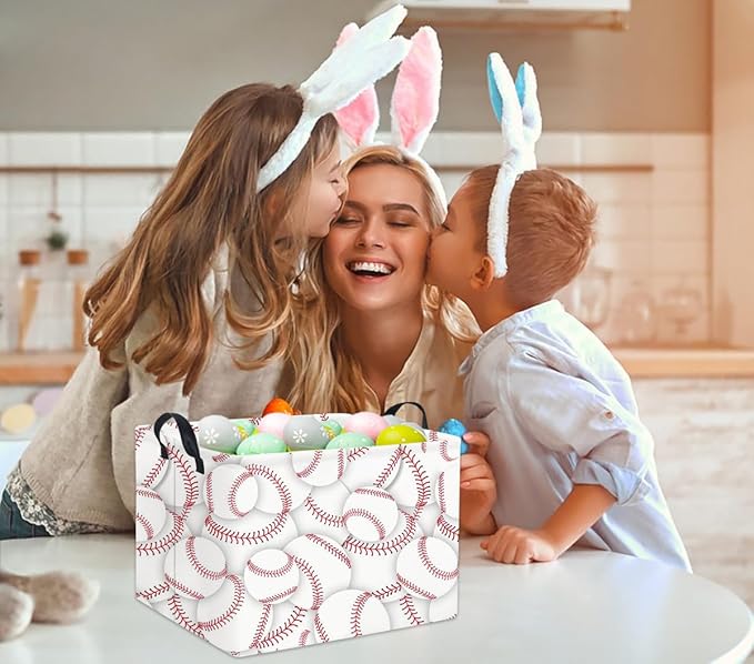 TIBAOLOVER Rectangular Kids Basket Baby Storage Basket Cute Toy Storage Bin Organizer Shelf Book Box Room Decor(Baseballs)