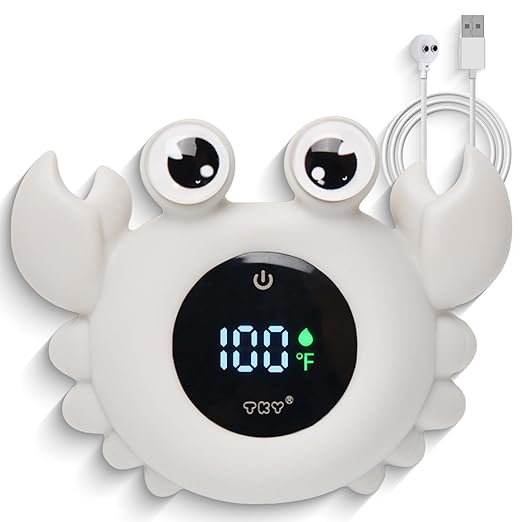 Baby Bath Thermometer with Floating Toys & Room Temperature Monitor - Rechargeable Digital Thermometer with Temperature Alerts, Bath Essentials for Newborns, Infants (Advanced Grey)