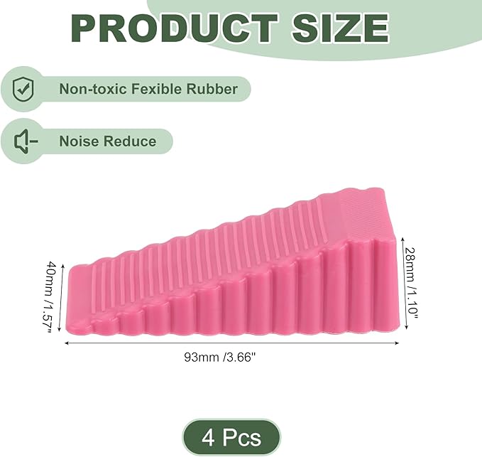 uxcell 4 Pcs Door Stoppers for Bottom of Door, 28mm/1.10 Inch Door Stops, Rubber Door Stopper Wedge Anti Slip, Window Stopper Door Stackable, Pink