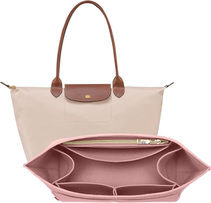OPPOSHE Purse Organizer Insert for Longchamp Le Pliage, Premium Felt Long Champ Bag Handbag Women, Tote Organizer Insert with 9 Compartments (Medium, Pink)