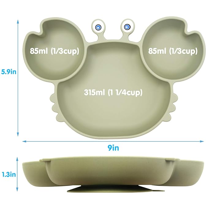 Linowos Silicone Suction Plate for Toddlers - Self Feeding Training Divided Plate Dish and Bowl for Baby and Toddler, Fits for Most Highchairs Trays, BPA Free Microwave Dishwasher Safe
