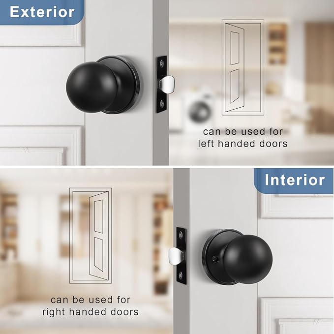 Knobonly 1 Pack Keyless Indoor Door Knob, Matte Black Passage Door Knobs, Interior Door Knobs, Stainless Steel