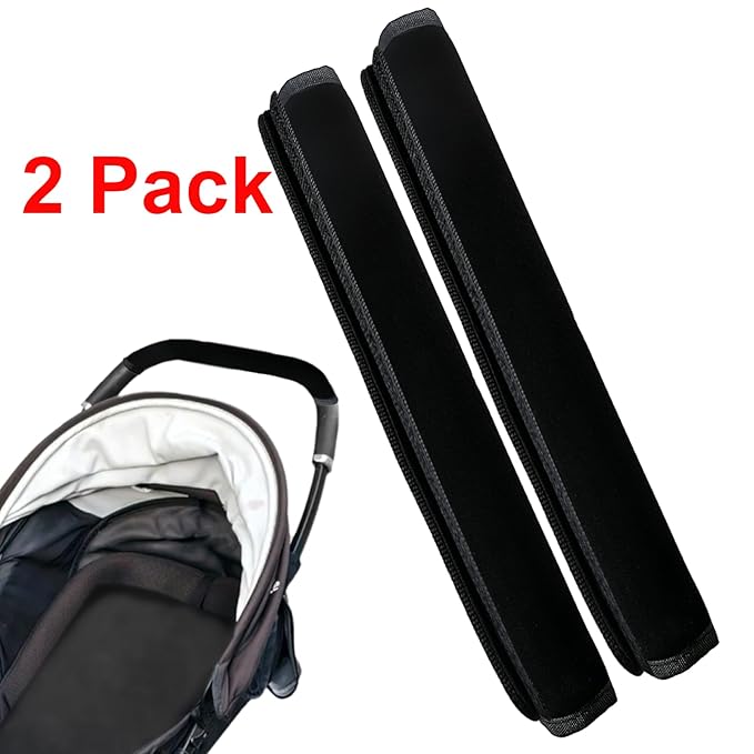 2 Pack 13.38 * 5.51in Armrest Handle Cover,Universal Pushchair Protector Handlebar Sleeve Bumper,Dust Proof Handle Accessories Removable Fabric Pushchair Case Grip Bar Replacement Covers(Black)