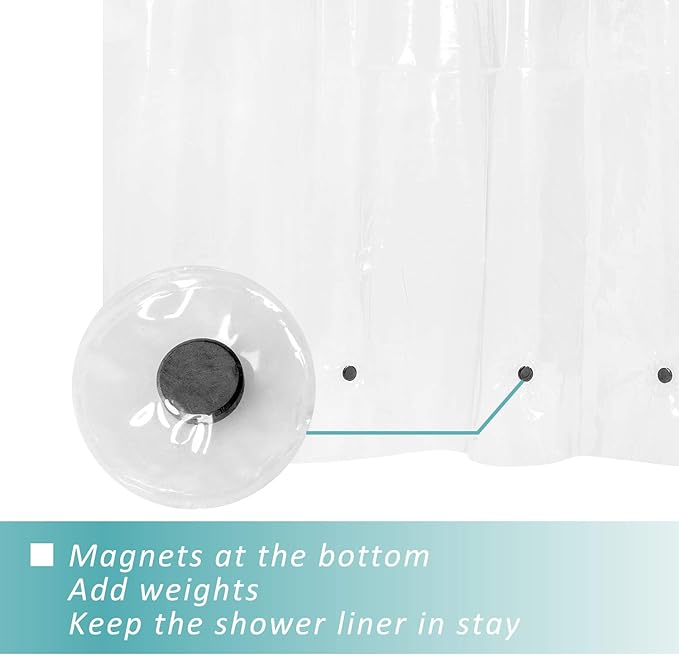 Mrs Awesome 72x68 Shorter Shower Curtain Liner with 6 Magnets Clear PEVA Waterproof Plastic Shower Curtain 72 x 68 inches, Clear