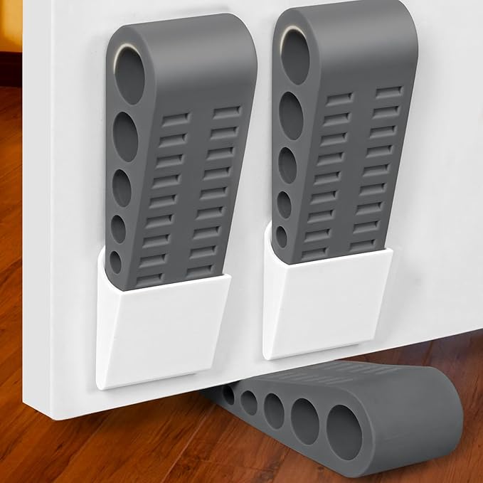 4 Pack Door Stops for Bottom of Door, Rubber Door Stopper Wedge with Holder, Door Holder to Keep Door Open, Wall Protector for Home & Office & School, Dark Grey