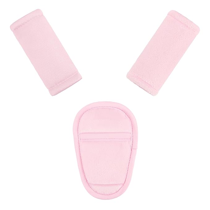 SWESEN Baby Car Seat Strap Covers, 3 Piece Soft Car Seat Strap Shoulder Pads for Baby Girls Boys, Double-Sided Use carseat Straps Covers for Stroller, Car Seats, Pushchair, Pink