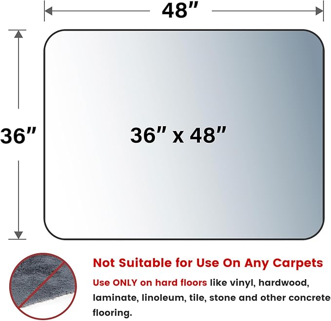 Yecaye Office Chair Mat for Hardwood Floor, 36" x 48" Clear Computer Desk Chair Mat, PVC Heavy Duty Floor Protector for Rolling Chairs, 0.07''(1.7mm) Thick Floor Mat (Transparent, 36" x 48")