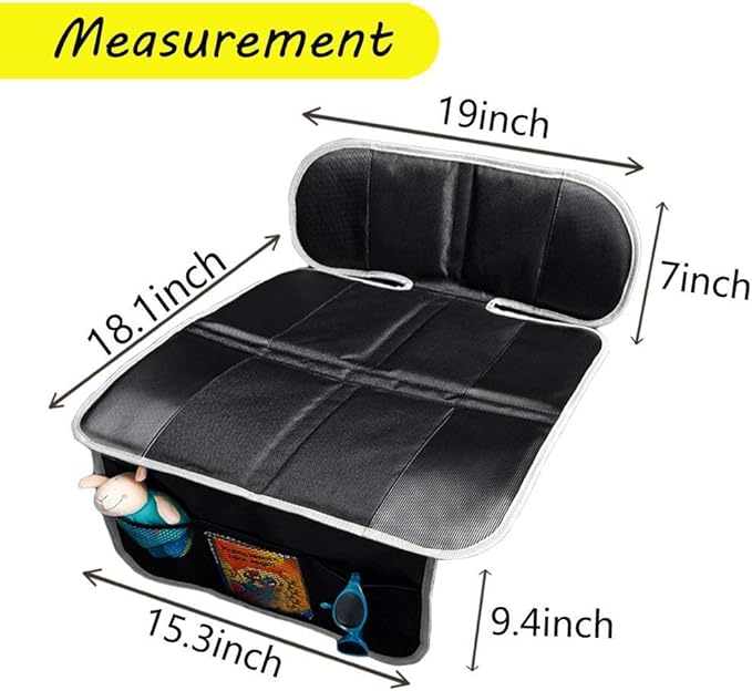 Big Ant Car Seat Protector, Thick Padding Protection for Child & Baby Cars Seats, Dog Mat, Non Slip and Waterproof Protects Automotive Vehicle Upholstery with Extra Storage Pocket (Black)